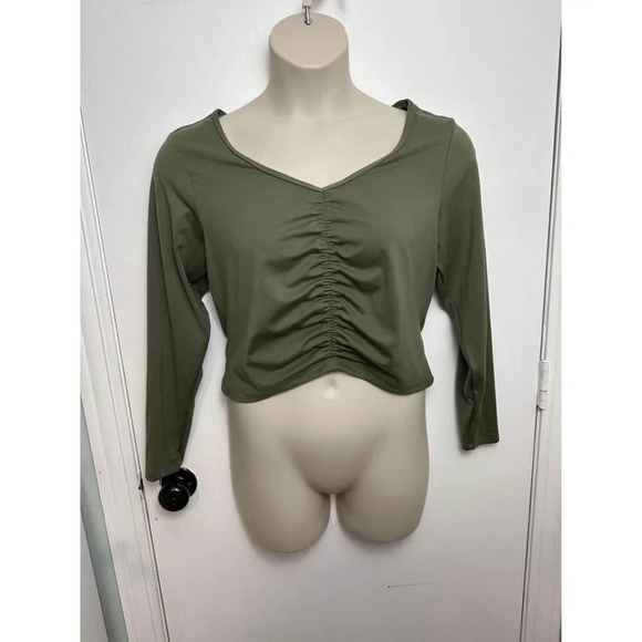 Women's Flex Shirred Cropped Long Sleeve T-Shirt - All in Motion Moss Green XXL - Picture 1 of 6